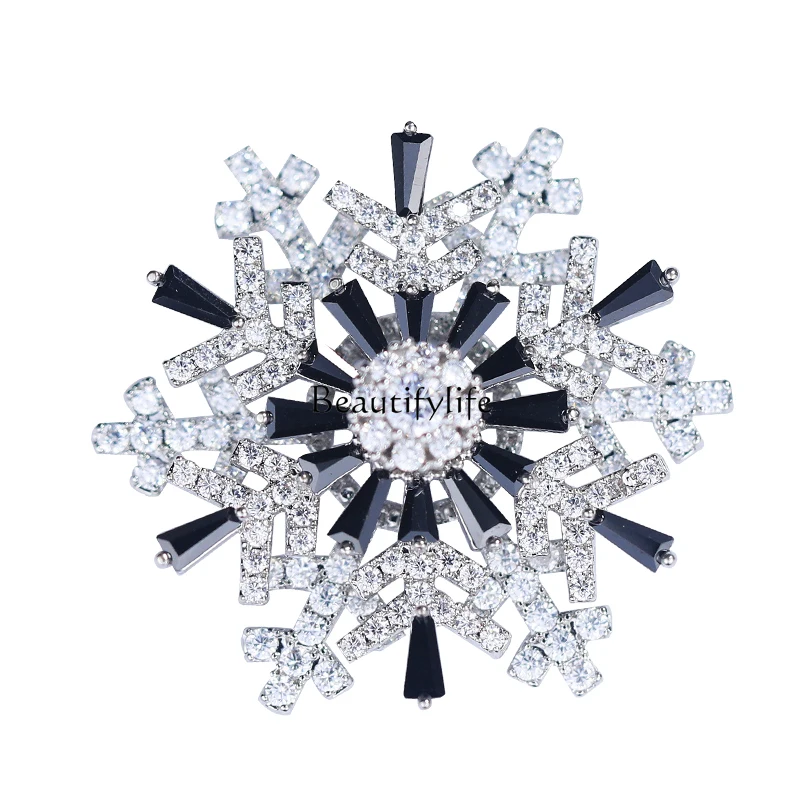 

Double Layer Spinning Snowflake Crystal Zircon Businese Suit Accessories Brooch