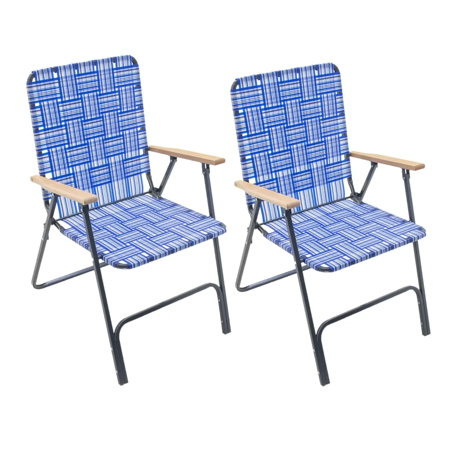 

Складные стулья для патио и сада – стальной каркас с синей тканевой обивкой и деревянными подлокотниками, удобные, полноразмерные, для улицы, с возможностью индивидуальной настройки