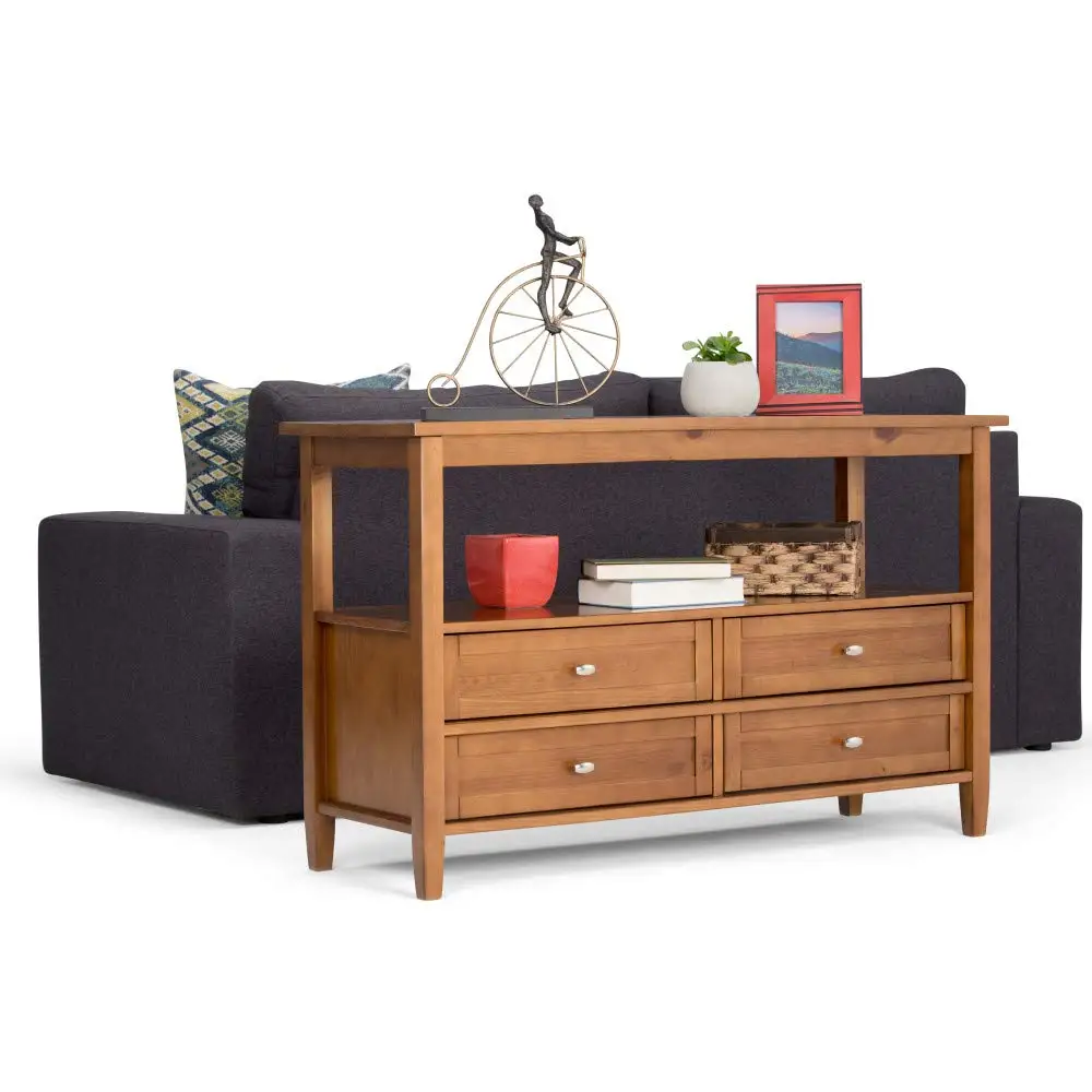##Warm Shaker Console Table - 48 Inch Wide Solid Wood Sofa Table in Light Golden Brown, Transitional Storage Table, Customized