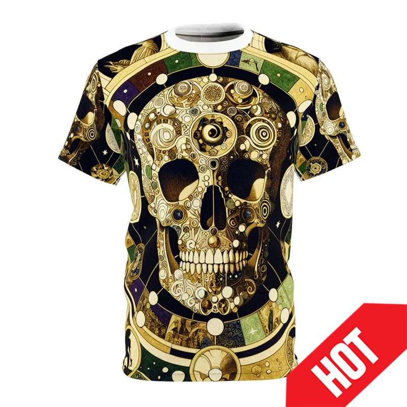 Newest Horror Skeleton Mens T Shirt Sugar Skull 3D Printed T-shirt Streetwear Man Female Oversized Short Sleeve Kids Tops Tees