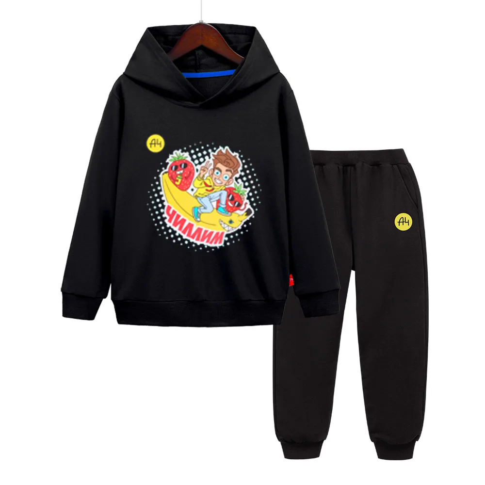 

Merch A4 "LAVA LAVA" Детский тонкий свитер с капюшоном Комплект Влад А4 Хлопковое пальто 2-6 лет Повседневный пуловер Куртка с брюками 2 шт.