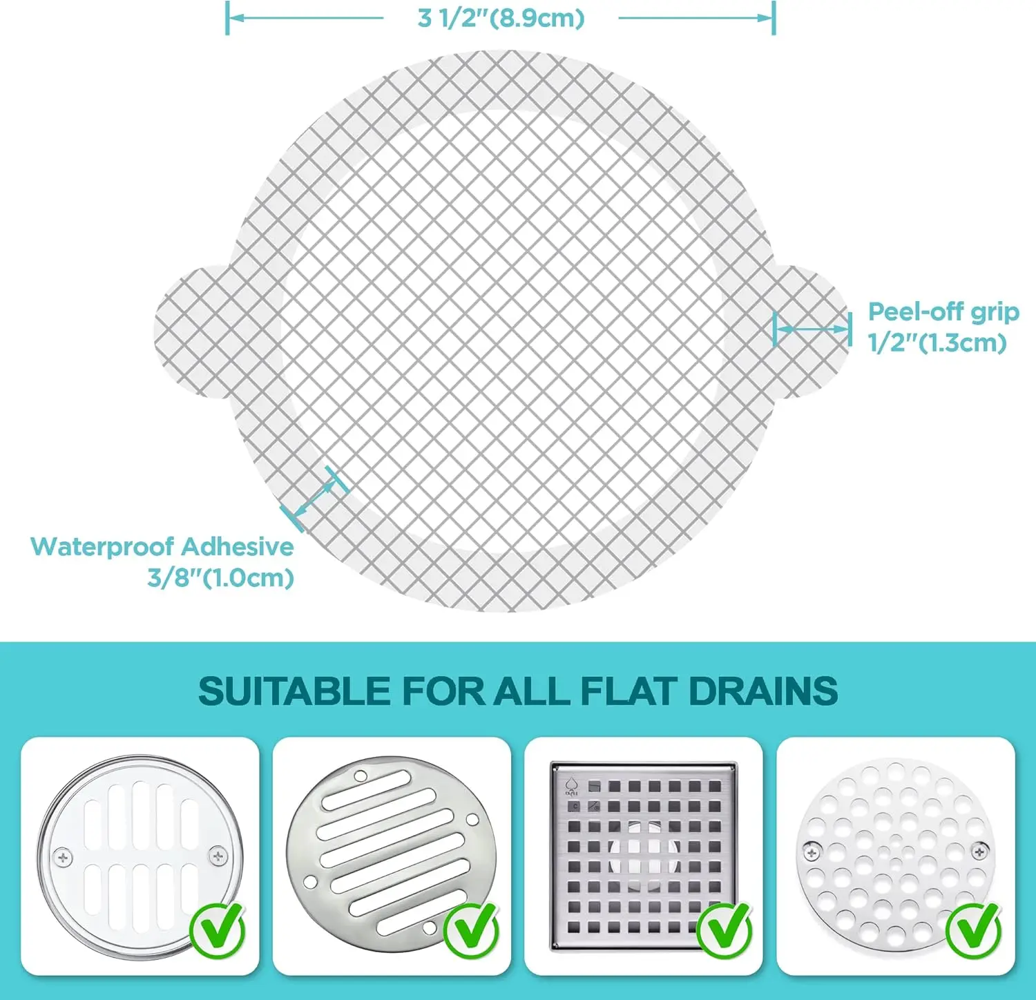 25 Pack Disposable Shower Drain Hair Catcher Mesh Peel Stick Strainers Prevent Clogs Waterproof Adhesive Covers Shower Bathtub view 3