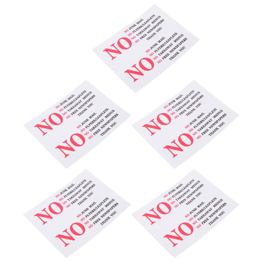 

5 Sheets Mailbox Sticker No Junk Mail Sign Weather Resistant PVC Self Adhesive Decal for Residential Commercial Outdoor