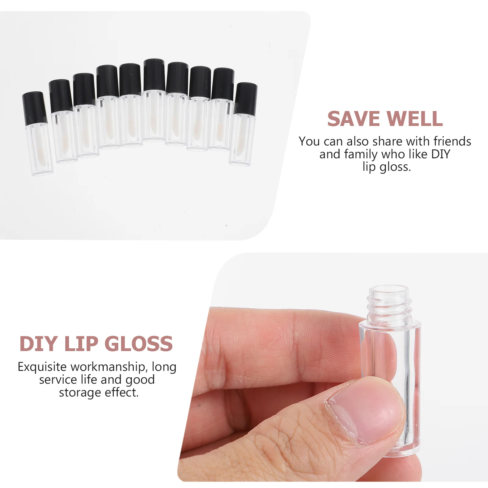 10 Pcs Empty Tube of Lip Gloss Black Clear Balm Bottles Glazes DIY Tubes Color Containers Plastic Refillable Lipstick