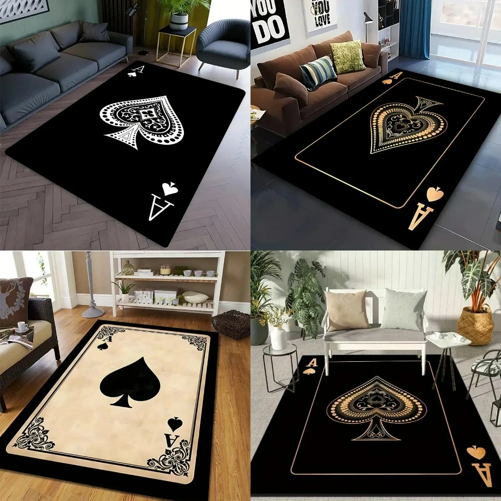 Alfombra de naipes Ace negra a la moda, alfombra Q con corazón rosa para decoración para sala de estar, sofá, cueva para hombre, sala de juegos, dormitorio, mesita de noche