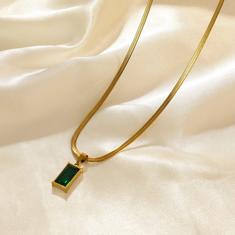 EILIECK 316L Edelstahl Halskette mit grünem Zirkonia-Kristall für Damen, modische Luxus-Kette, Choker-Schmuck, Party- und Hochzeitsgeschenke – Detail 23