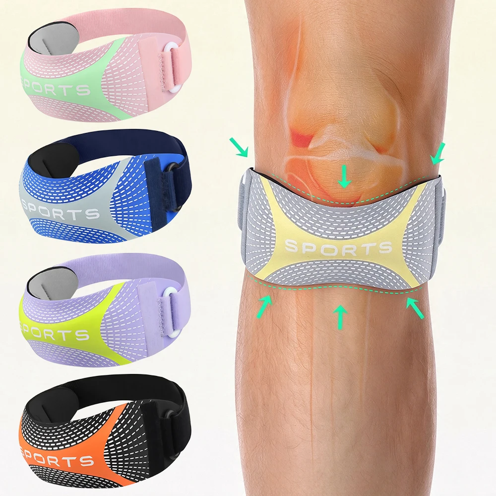 1/2Pcs Curved Silicone Pad Patellar Tendon Support Strap, Adjustable Knee Brace for Men Women Running Cycling Hiking Gym Sports