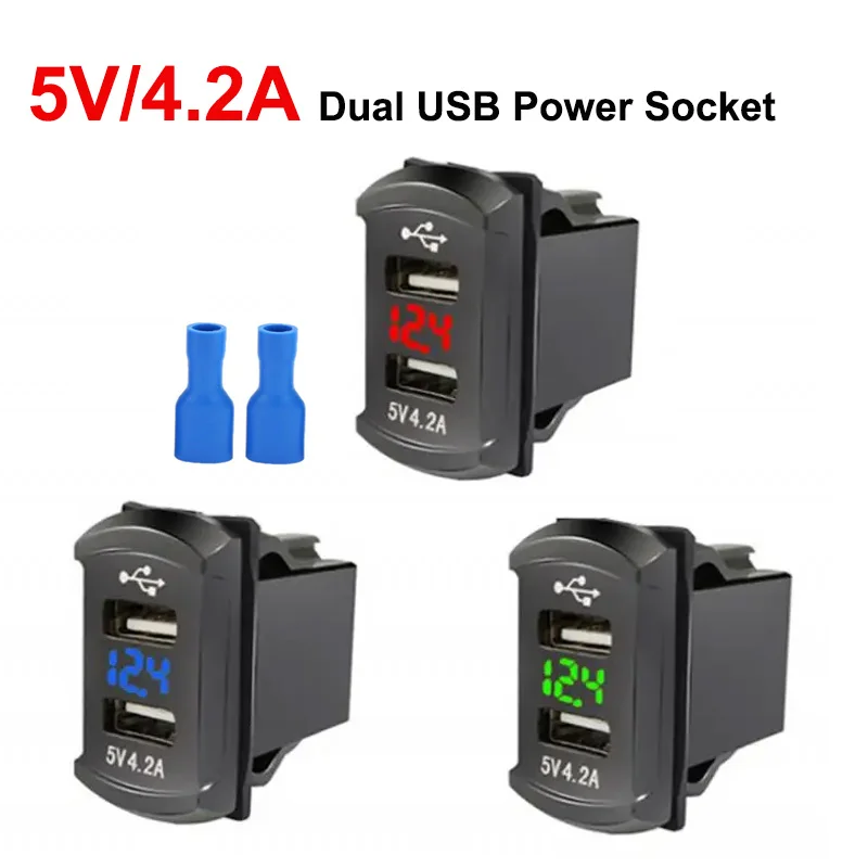 

Dual Usb Car Charger 4.2A Rocker Adapter Socket Led Digital Voltmeter for Rocker Marine Switch Panel On Boat Rv Vehicle