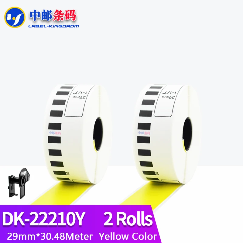 2 Rolls Brother Generic Yellow Color DK-22210 Label 29mm*30.48M Continuous Compatible for Thermal Printer QL-570/700