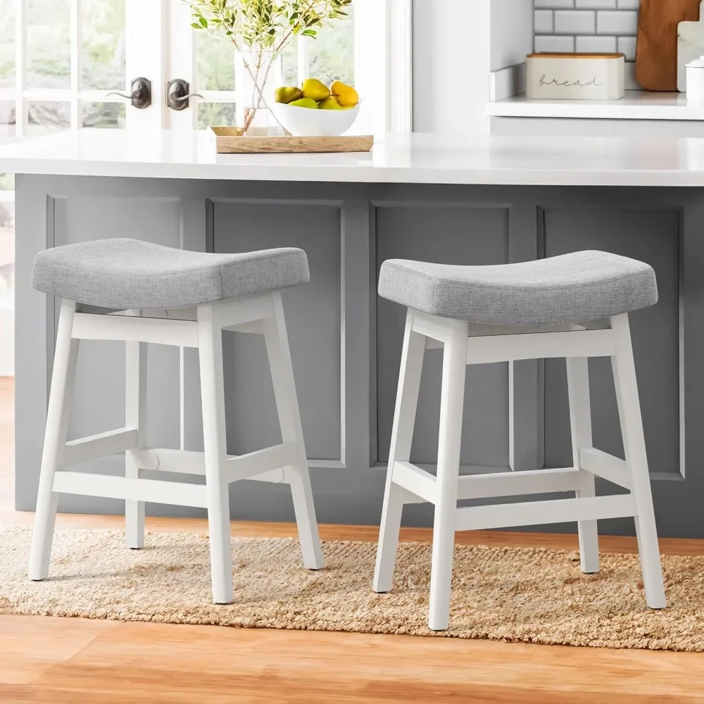 

Bar Stools Set of 2, Barstools with Sturdy Wood Legs, Saddle Seat Counter Height Bar Stools for Kitchen Counter, Bar, Dining, 24