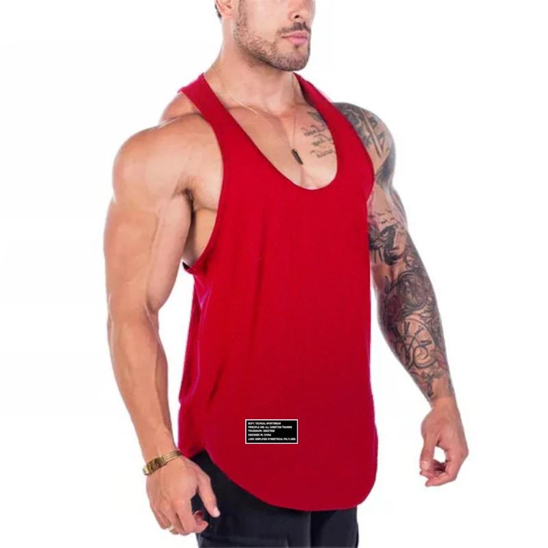 Quick Dry Summer Fitness Tank Top Men Bodybuilding Gym Clothing Fitness Sleeveless Shirt Slim Fit Vests Mesh Singlet Muscle Tops