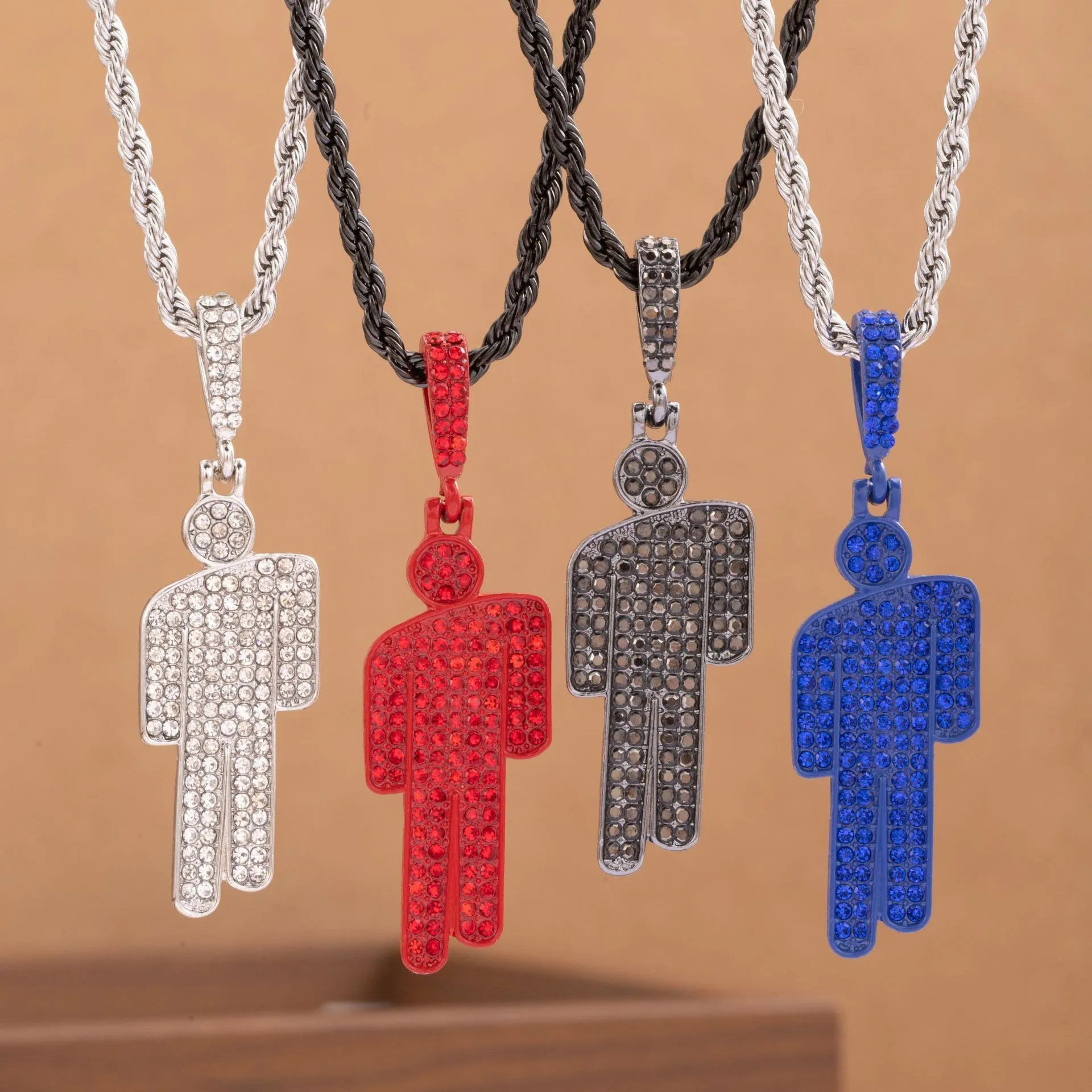 

Men Fashionable Luxury Cartoon Rhinestone Pendant Necklace Trendy Hip Hop Unisex Pendants Wholesale Gemstone Lock Chain Women