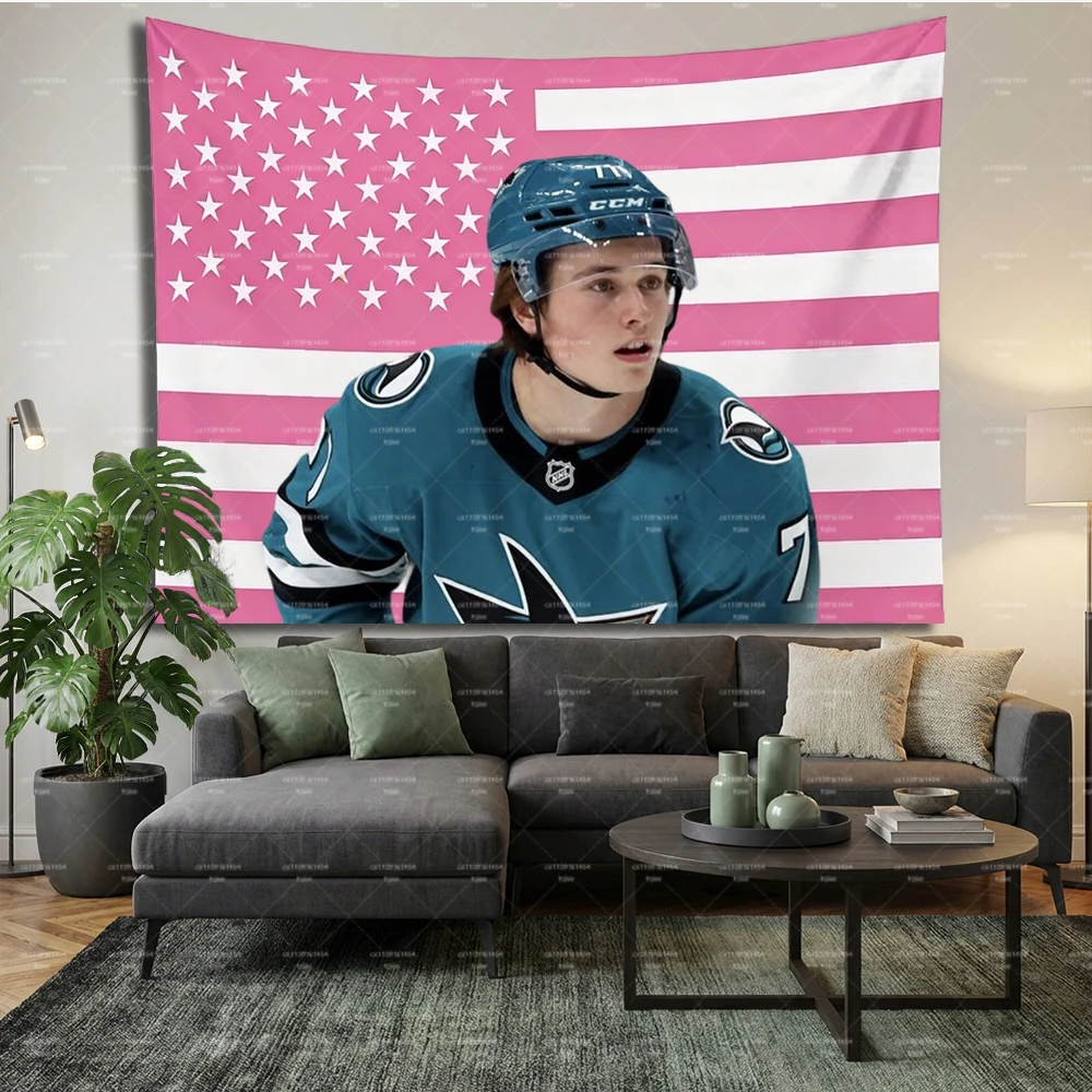 Hockey Player #7 S-San Jose Sharks Pink American Flag Tapestry, Aesthetic Wall Hanging for Fans Bedroom Dorm Decor
