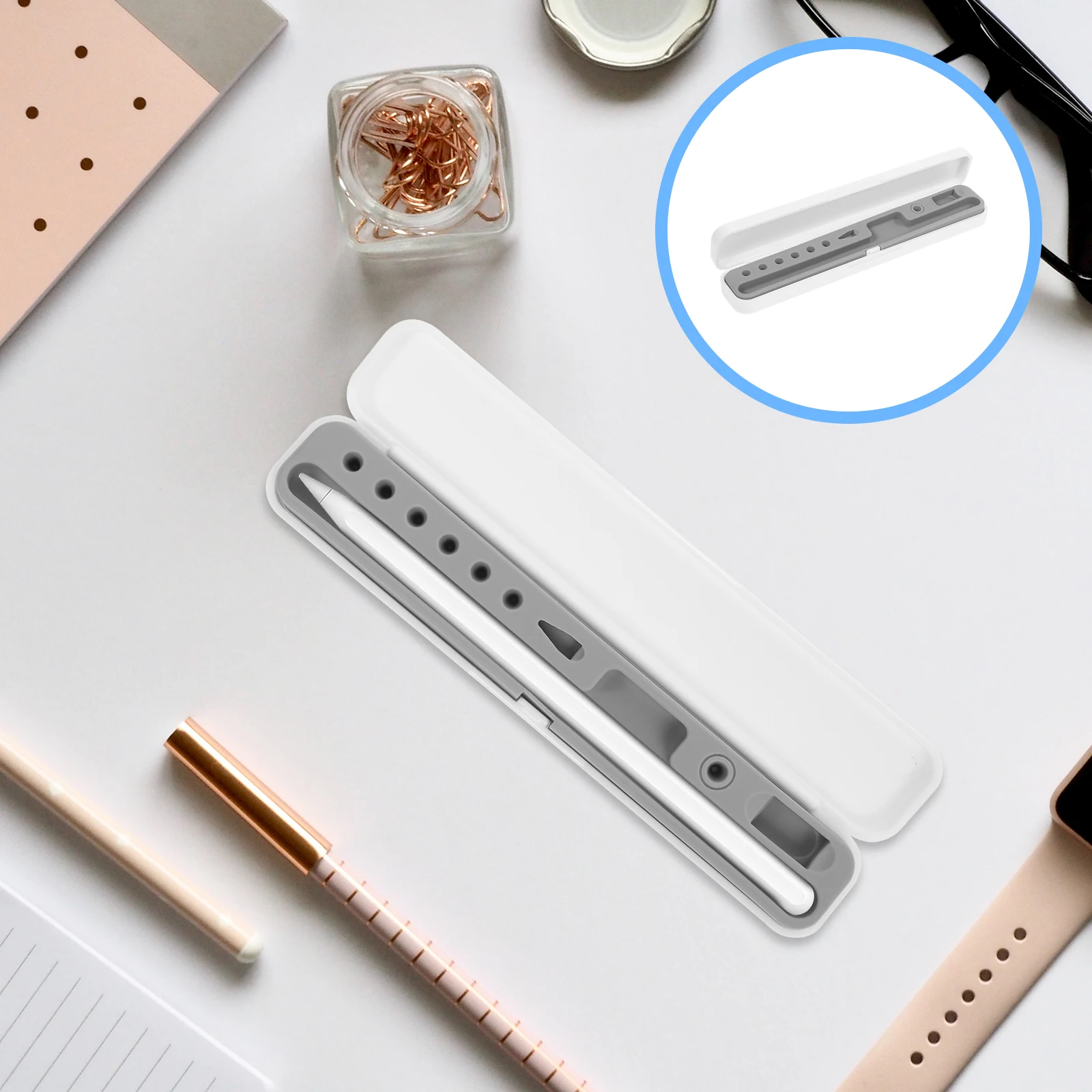 

Stylus Pen Case for Pencil 1St 2Nd Generation Matte ABS Exterior Soft Silicone Interior Scratch Resistant Storage Holder
