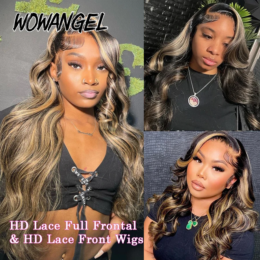 Wow Angel 1 b27 Ombre Highlight colorato 250% parrucche frontali in pizzo per capelli umani onda del corpo 13x6 HD parrucche Pre pizzicate anteriori in pizzo per donna