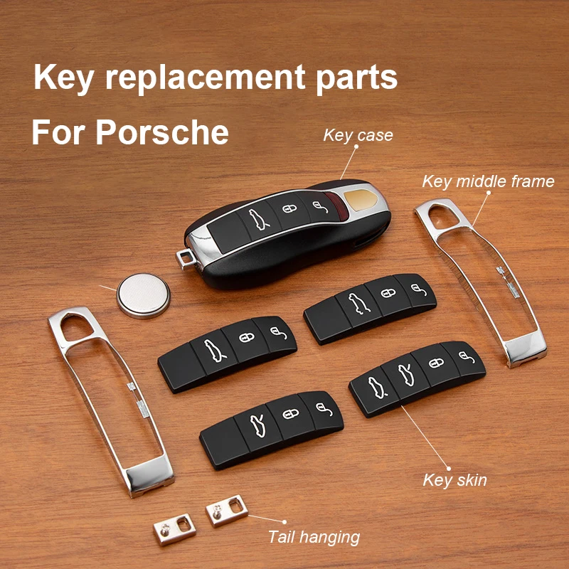 Car Key Case Skin Button Pad Modified Shell Middle Frame Decoration For Porsche Cayenne Panamera Cayman Macan 718 911 Replace