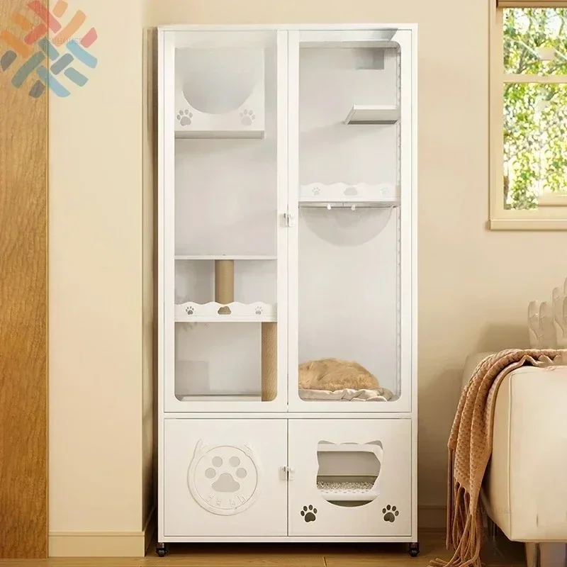 TTCat Villa Luxury Steel Cat Cages Household Cat House With Toilet Integrated Waterproof And Rust-proof Cats Cabinet Pet Product