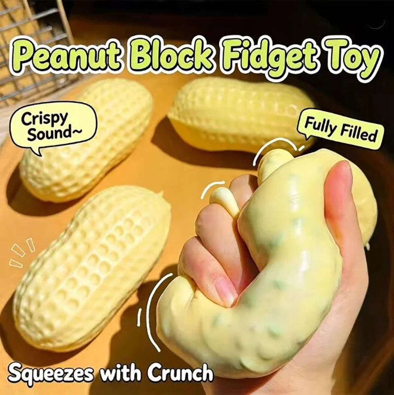 Peanut Squeeze Toy with Slow Rising TPR Hand Press Feel and Textured Shell Portable Desk Break Play for Teens Students