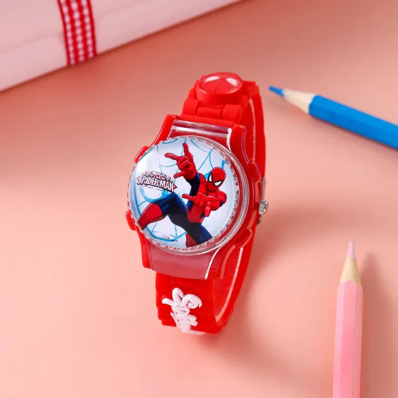 Disney Girls Kids Watches Children Watch Frozen Princess Aisha Student WomenBoys SpiderMan Flip Cover Gift Wristwatch Clock