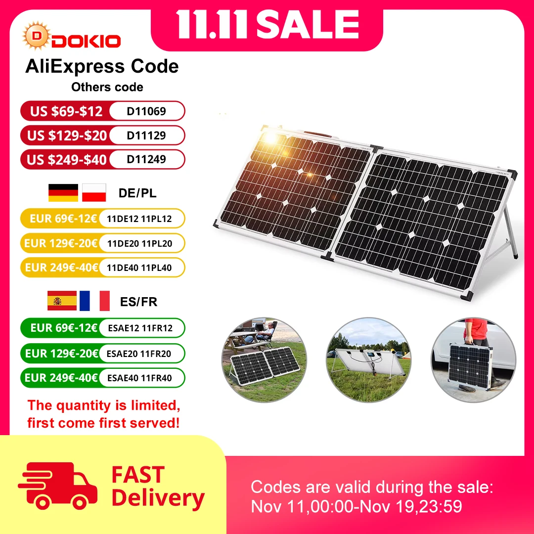 Dokio 100W (2Pcs x 50W) Foldable Solar Panel China Pannello Solare USB Controller Solar Battery Cell/Module/System Charger