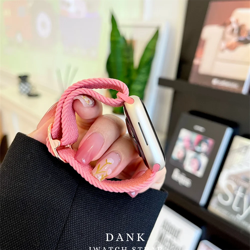 Cute Adjustable Elastic Woven Slide Buckle Band For Apple Watch 9 8 7 6 5 4 3 2 SE Ultra Strap For iWatch 41mm 49 45 42 40 38 image 3