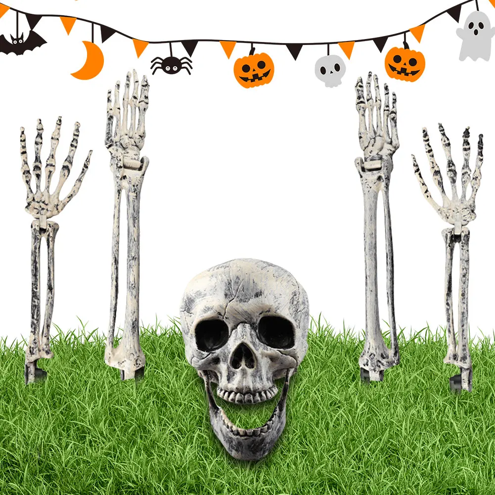 Outdoor Yard Lawn Stake Halloween Props Decorations Plastic Creepy Graveyard Skeletons Groundbreaker Garden Graveyard Decoration