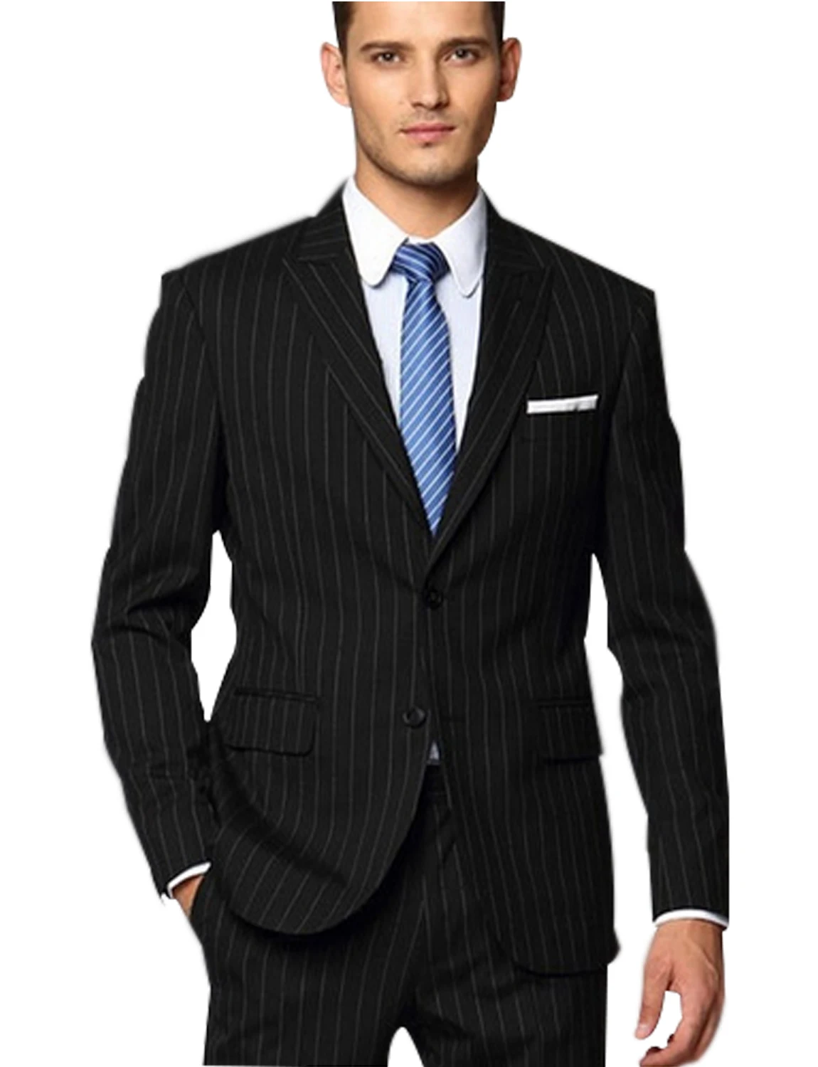 

Men's Stripe Peak Lapel Suit Two Button Dress Suit Jacket Pants Tux