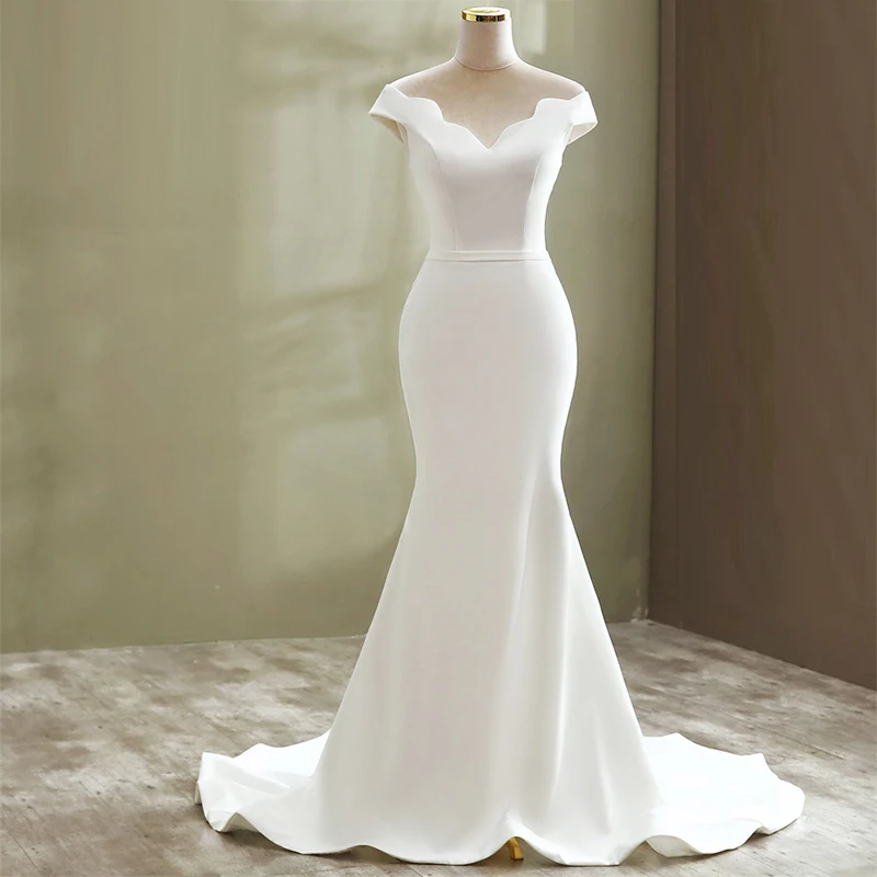 

Graceful 2023 V-Neck Satin Cap Sleeves Charming Ivory Mermaid Wedding Dress Chapel Train Custom Sizes Bride Gown