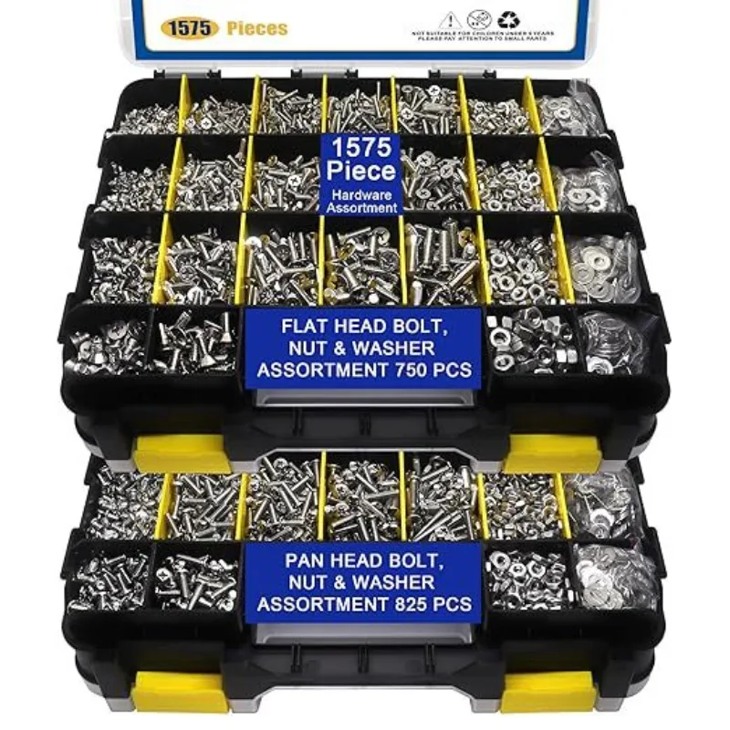 1575Pcs 304 Stainless Steel Cross Nut Bolt Set 919pcs Carbon Steel Galvanized Hexagon Bolt Set