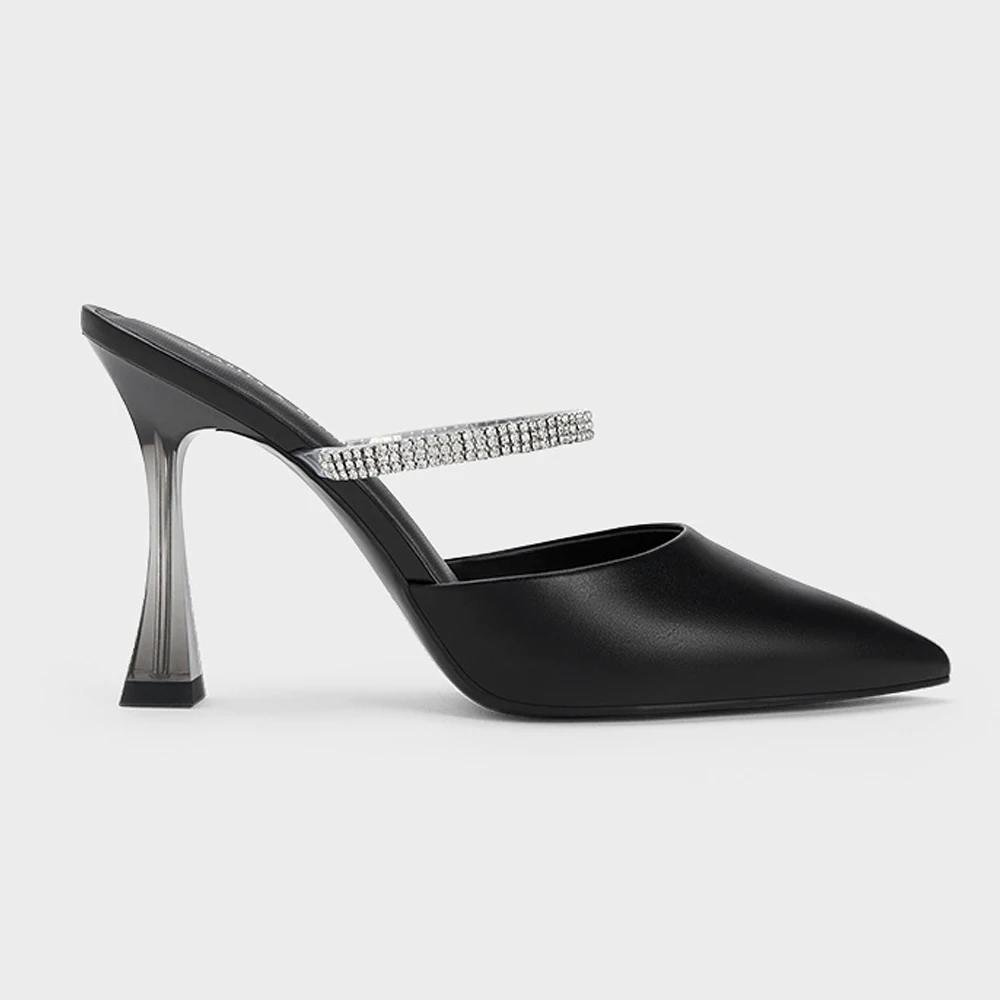 

FWRD Women's Leather Pointed-Toe Stiletto Sandals with Sparkly Strap, Comfortable for Parties & Evening Events #FWRD000282