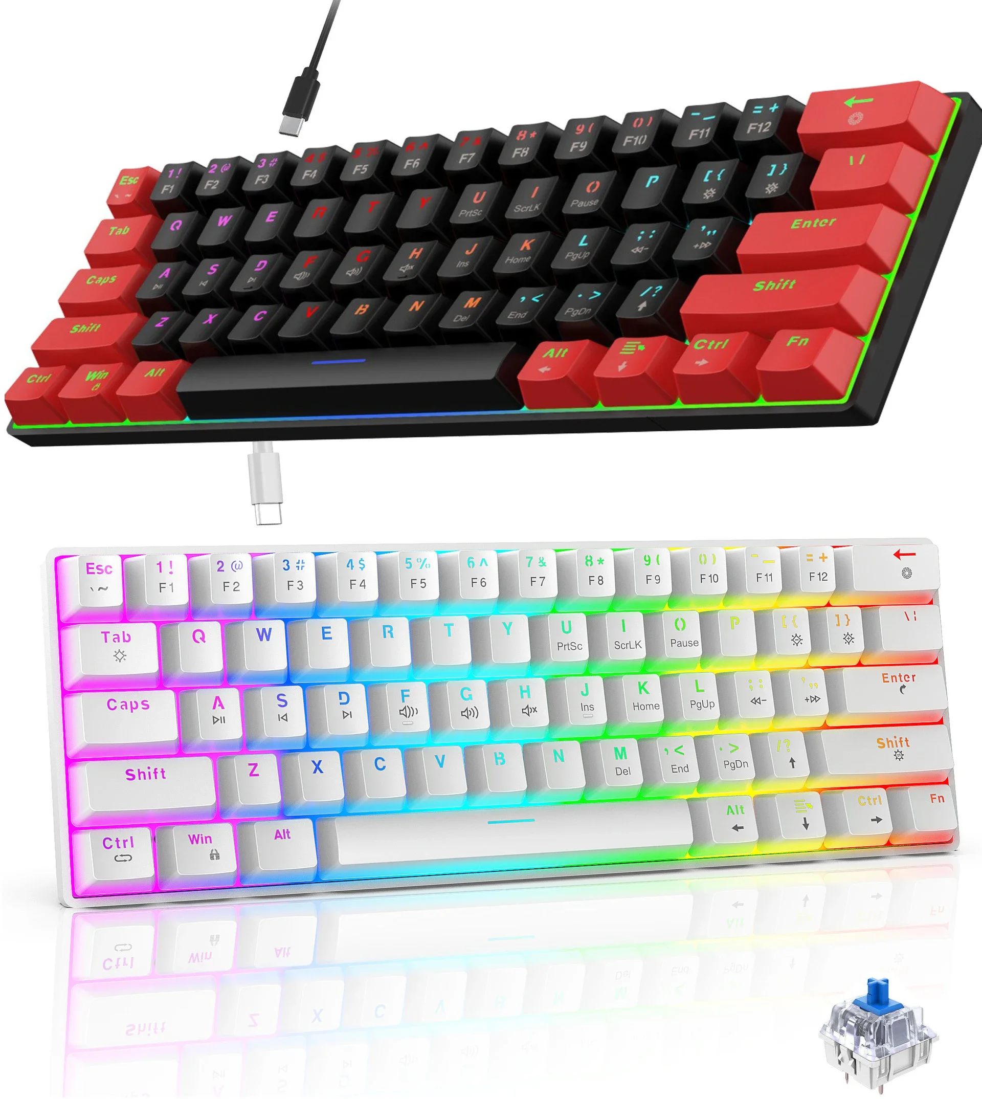 

White mechanical keyboard 60% percent gamer backlit rgb computer keyboards gaming wired key board ergonomic 61 keys usb branco