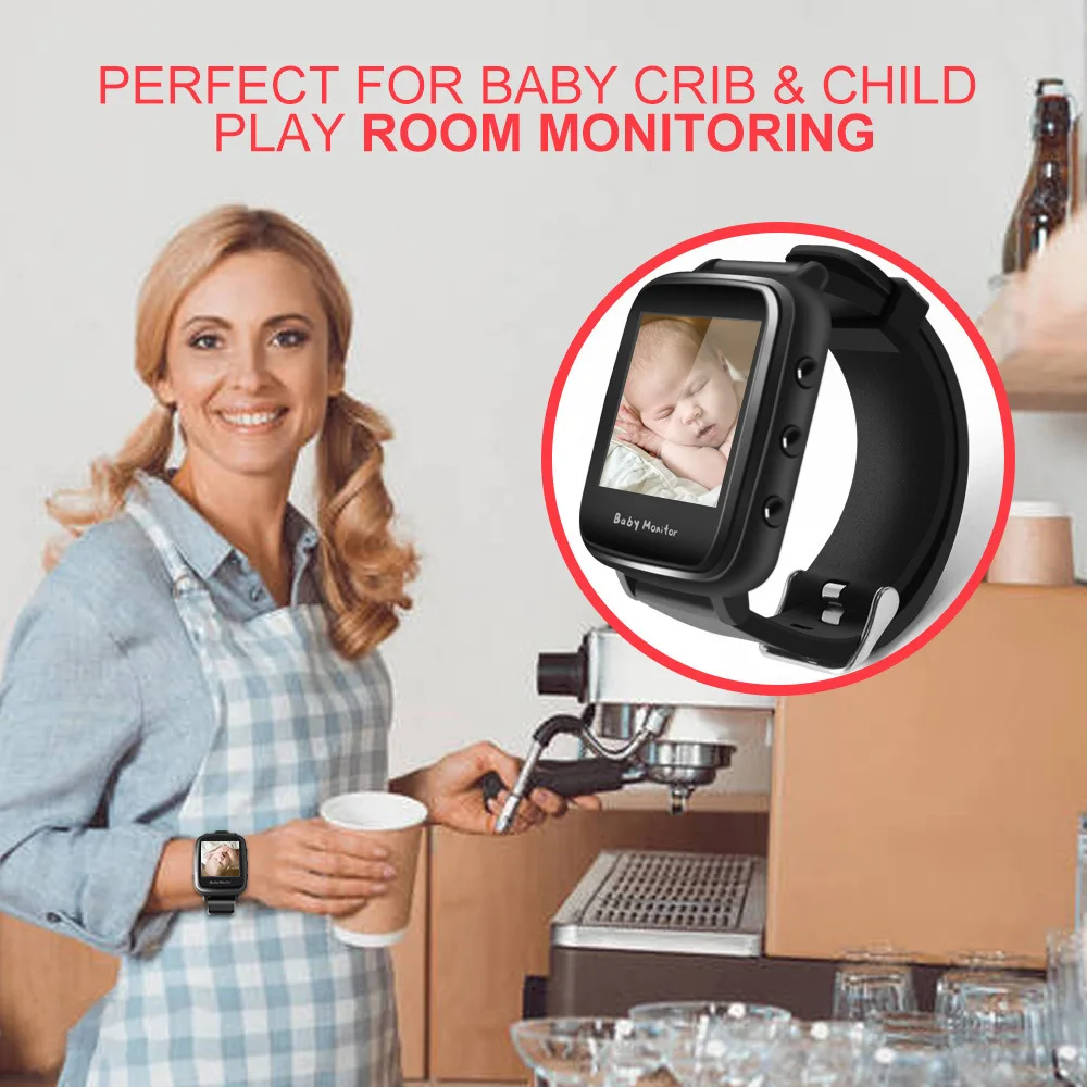 Wireless Watch Type Baby Monitor, Baby Nanny Intercom, Night Vision Temperature Monitoring and Caregiver Security Protection