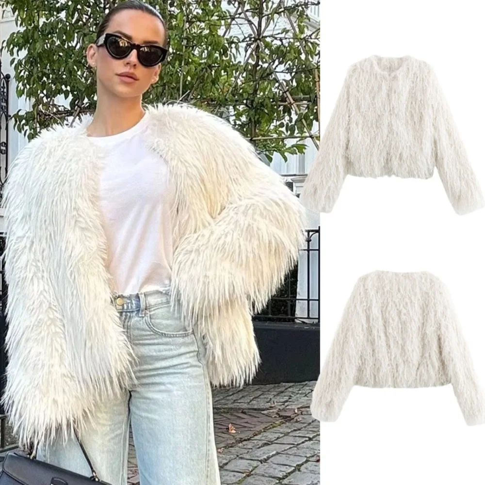 

Autumn and Winter Extremely Cold Warm Animal Fur Coat Women Fashiona Street Travel Vacation Versatile Metal Border O-Neck Coat