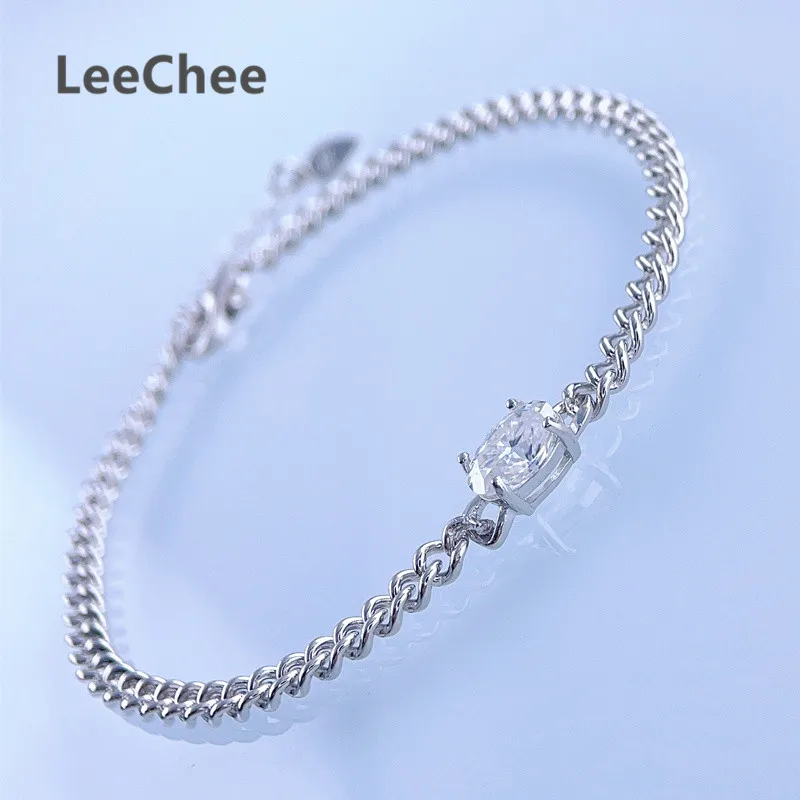 1CT Moissanite Bracelet 5*7MM VVS Oval Lab Diamond Cuban Chain for Women Anniversary Gift Real 925 Sterling Silver Fine Jewelry