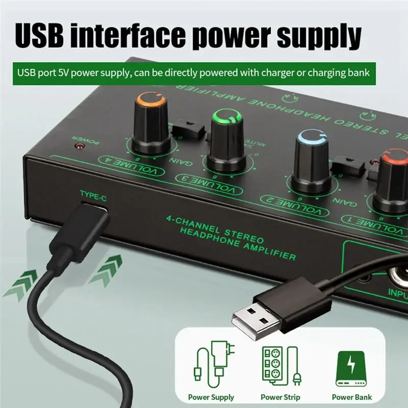 AT29-Headphone Volume Amplifiers Multiple Volume Adjusters Black 4 Channels For Stage Performances Individual Composition