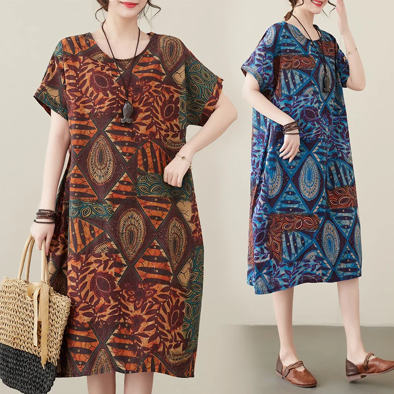 

Новое летнее свободное хлопково-льняное платье длиной до колена круглое Ne ort Sve женское платье в стиле ретро в этническом стиле с принтом Dr