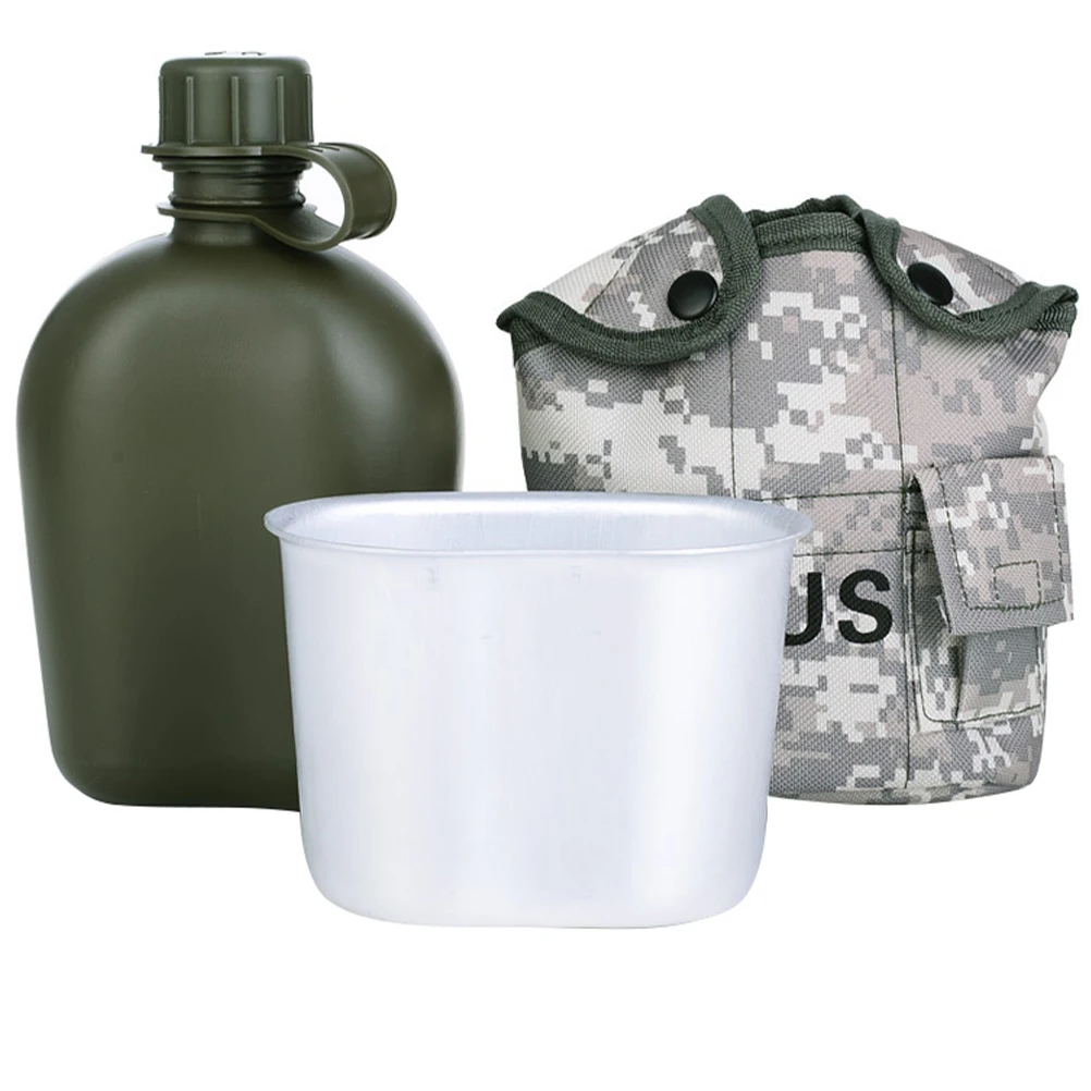 

1 set Camouflage Water Bottle Military Canteen Leakproof Spillproof Hiking Hunting Survival Camping Eco-Friendly Food Grade Set