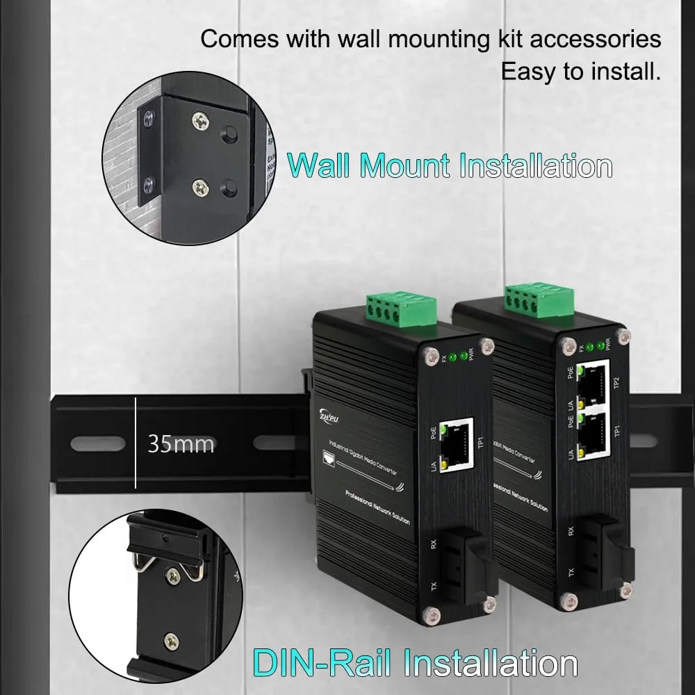 Industrieller Glasfaser-Medienkonverter 1RJ45 1SC DIN-Schiene 10/100/1000 Mbit/s Gigabit-Ethernet-Switch (PoE)