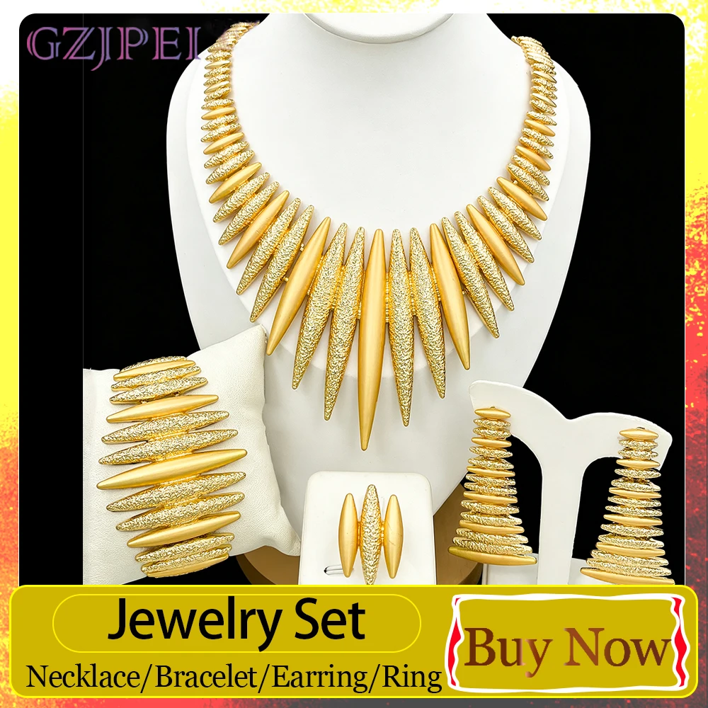 GZJPEI Hight Quality Geometry Jewelry Set Statement Spike Choker Necklace Bracelet Earrings Ring Bold Wedding Party Jewelry Gift