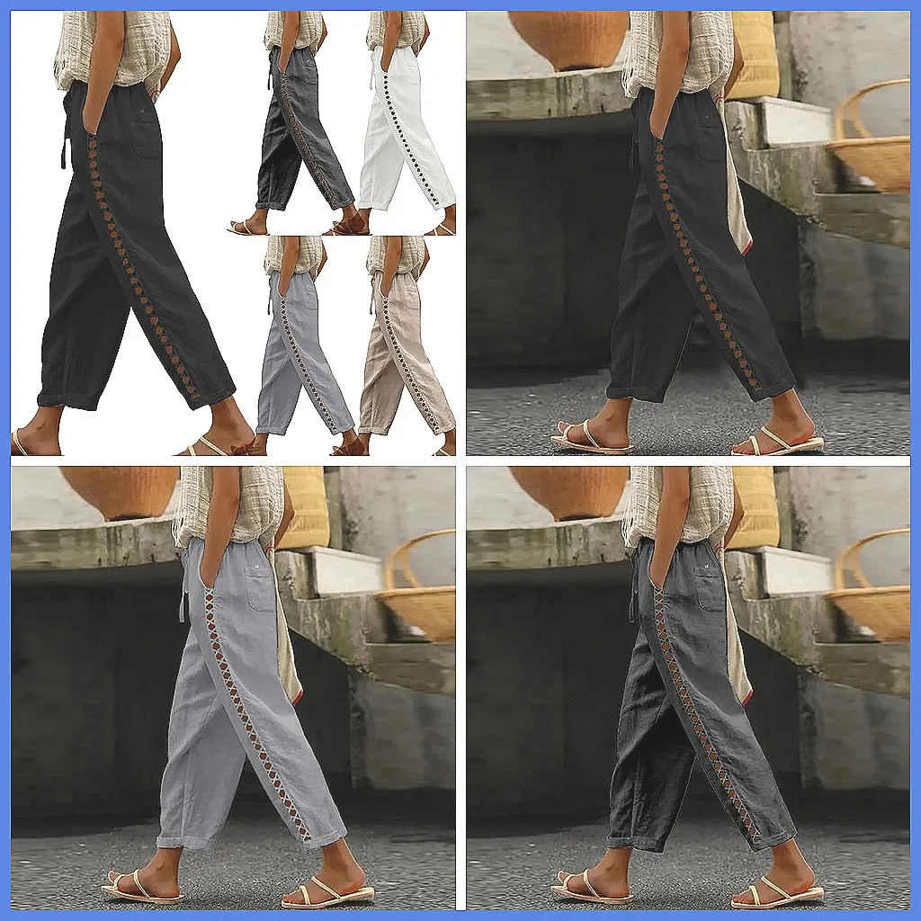 

Women's High Waist Wide Leg Cropped Pants, Casual Drawstring Capri with Pockets