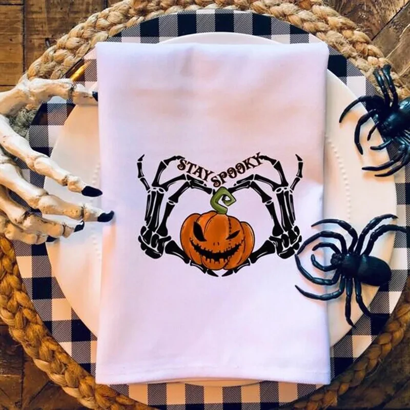 2pcs Stay spooky napkin trick or treat happy Halloween eve party family dinner Home Dining Room Restaurant Table Decoration gift