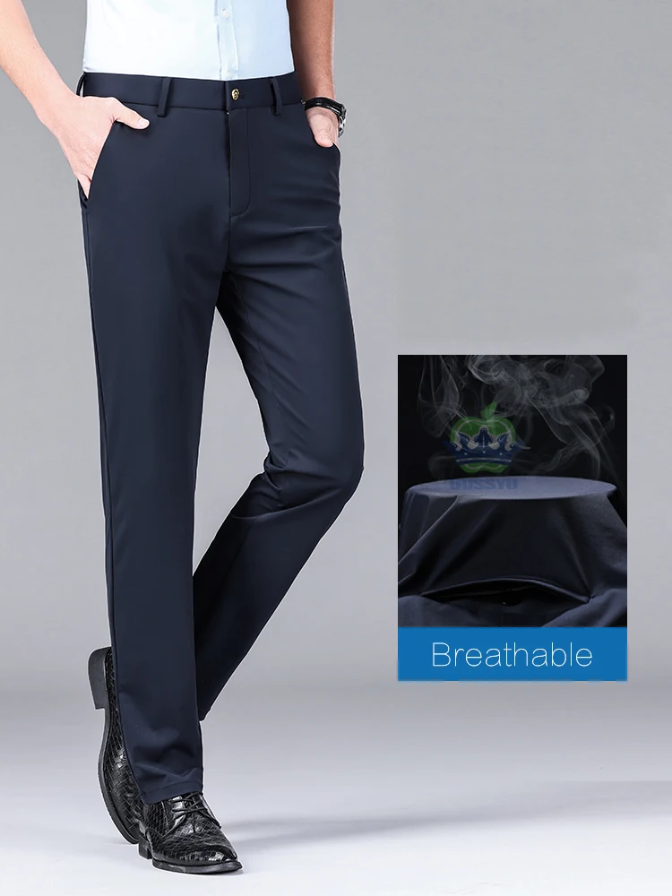 High Stretch Fabric Summer Thin Ice Silk Business Pants Men Elastic Waist Classic Work Office Formal Suit Trousers Plus Size 40 - Image 5