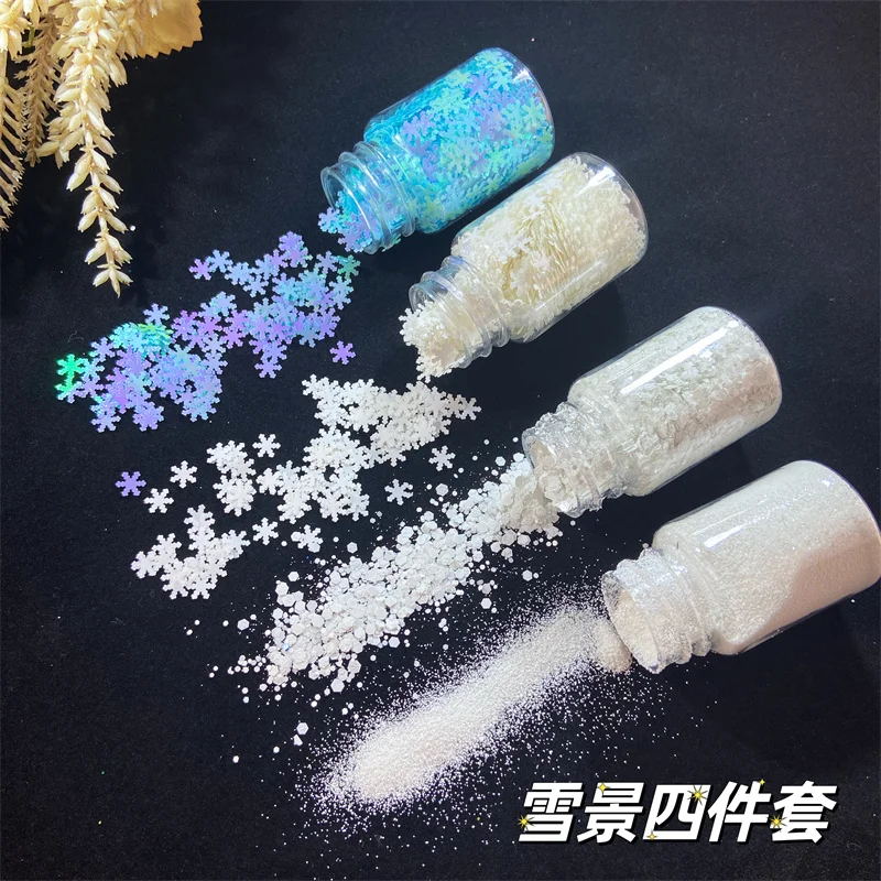 Christmas snowflake glitter simulation artificial snow scene DIY drop glue glitter porcelain white snow powder glitter material