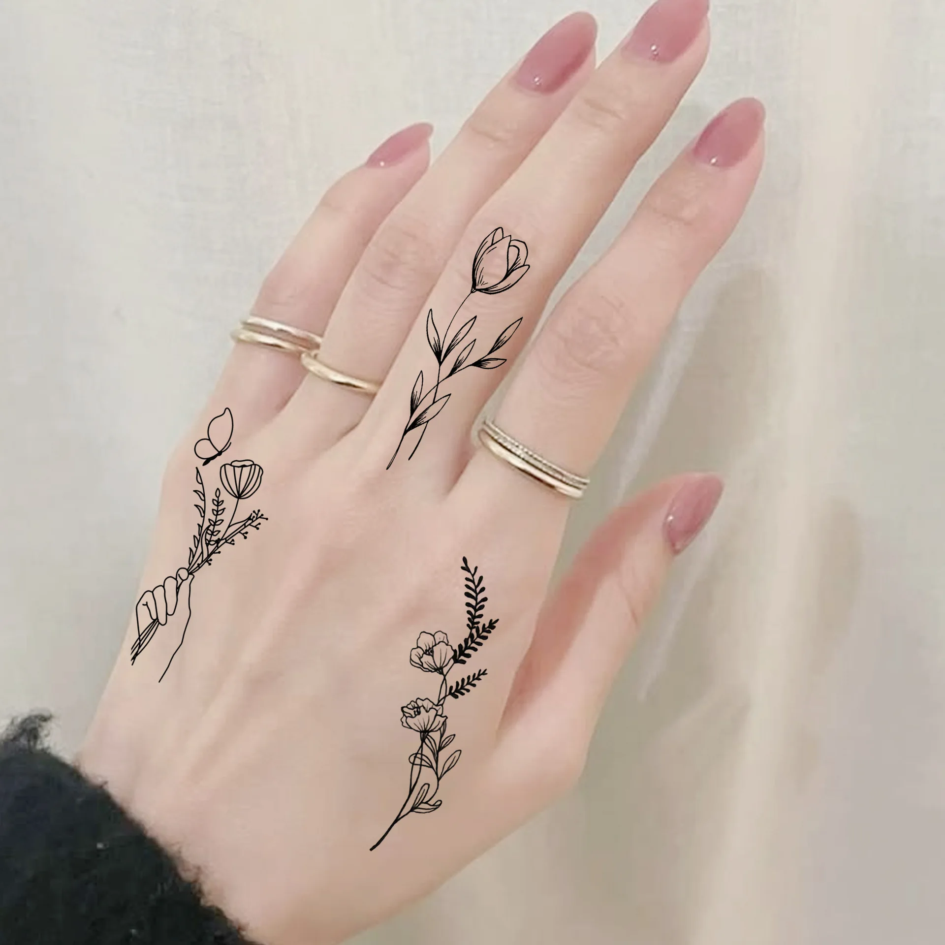 

Water Transfer Tattoo Stickers Thin Stem Flower Ins Premium Durable for Neck Hand Back Skin Safe