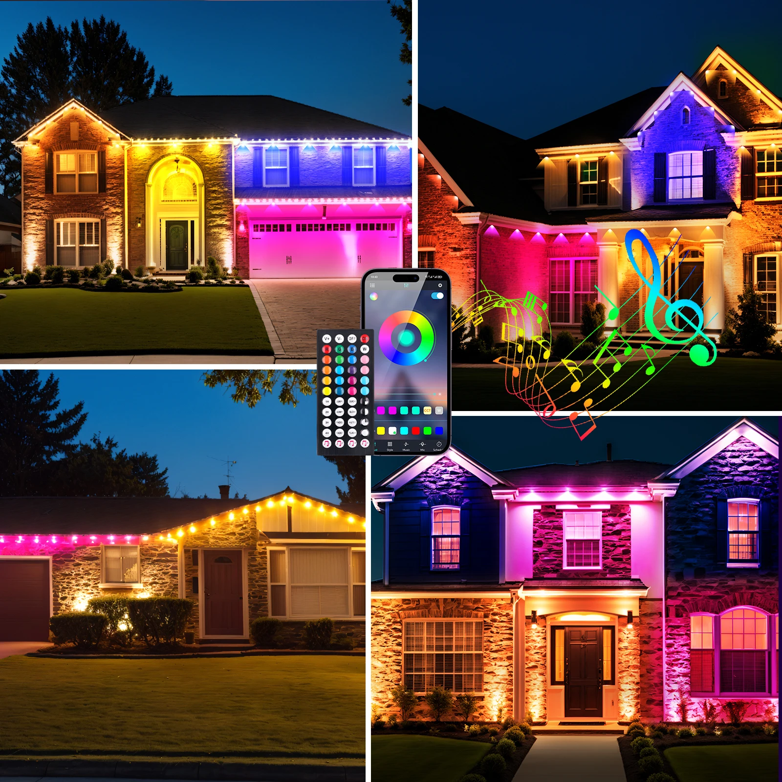 90/30M RGB ชายคาไฟ LED ถาวรกลางแจ้งไฟ String APP บลูทูธ Light Strip โหมดฉาก Full House งานแต่งงาน light