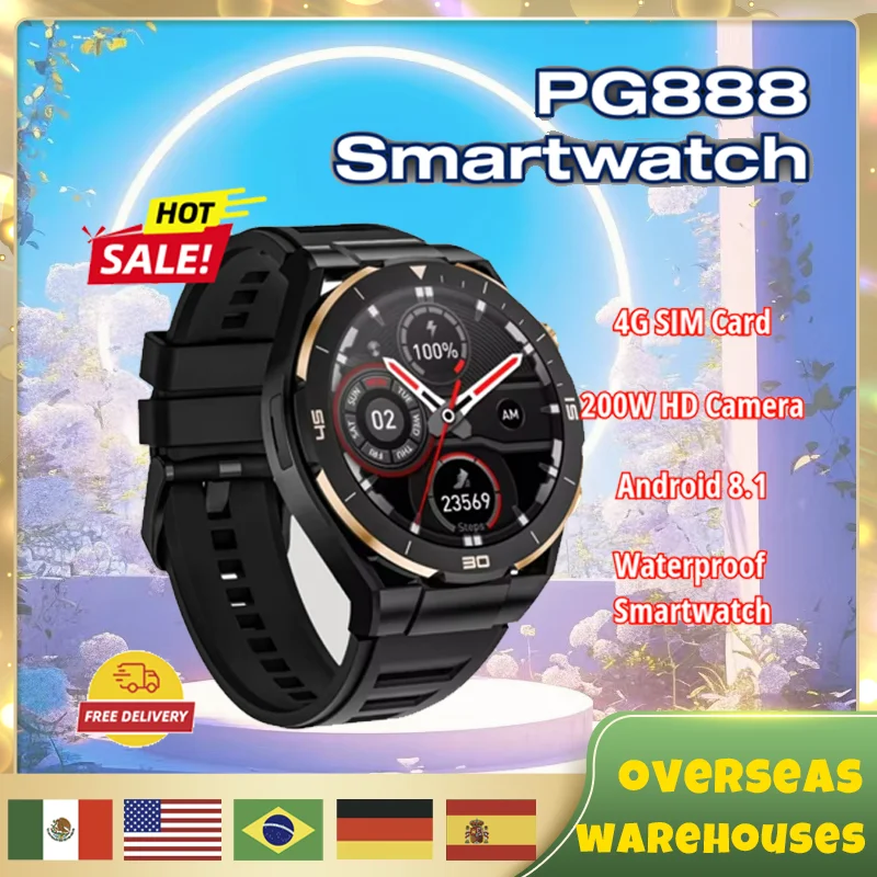 

PG888 Smart Watch 4G SIM Card HD Waterproof camera GPS 1.54inches Touch screen Android 8.1 WIFI bluetooth watches for men women