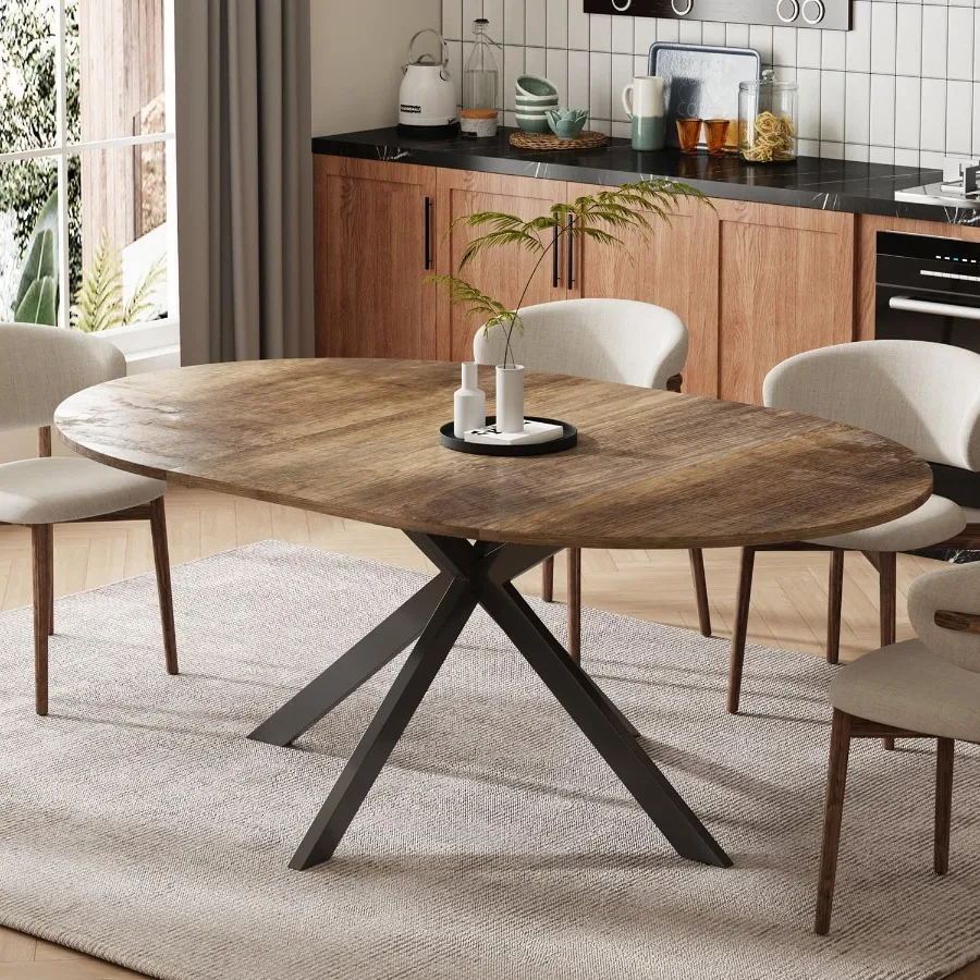 Mesa de comedor redonda extensible de 59 pulgadas para comedor, mesas de cena de cocina expandibles grandes para 46 personas con tapa de madera ovalada y en