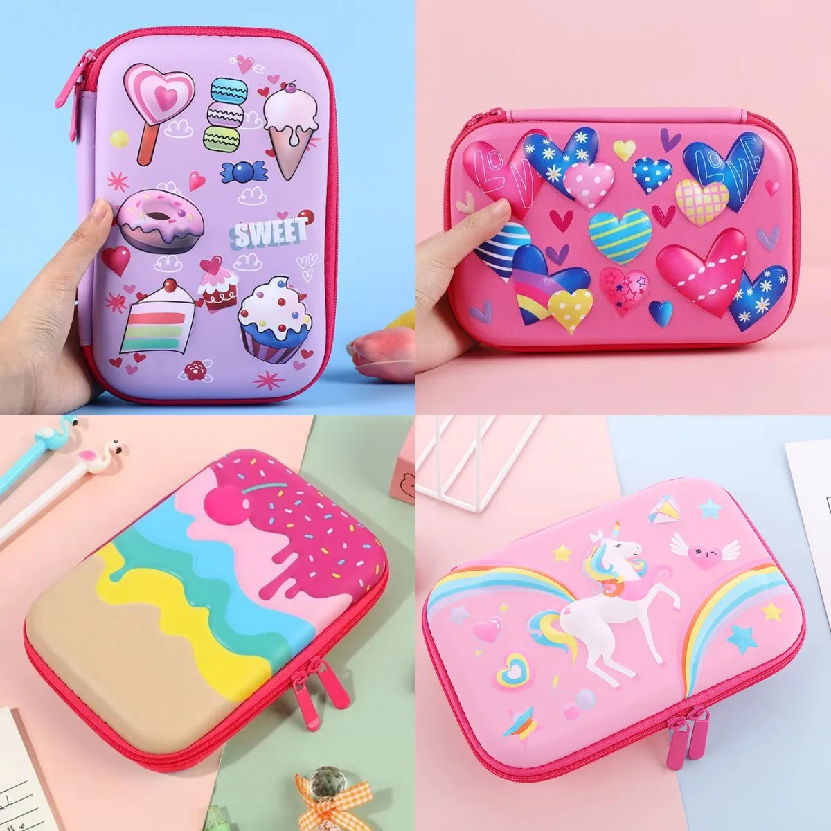 

3D Pencil Case EVA Waterproof Durable Kawaii Pencil Bag For Girl Pen Box Three Layer Large Capacity Cute Statiney For Girl