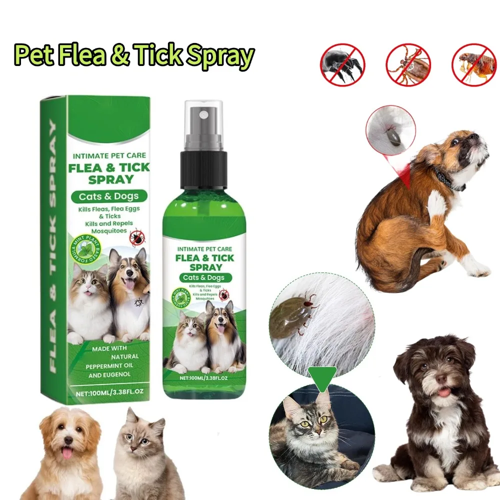 Dog Cat Flea & Tick Spray 100ml Flea Killer Itching Relief Insect Repellent Guard for Pets Lice Mosquitoes Killer Pet Skin Care