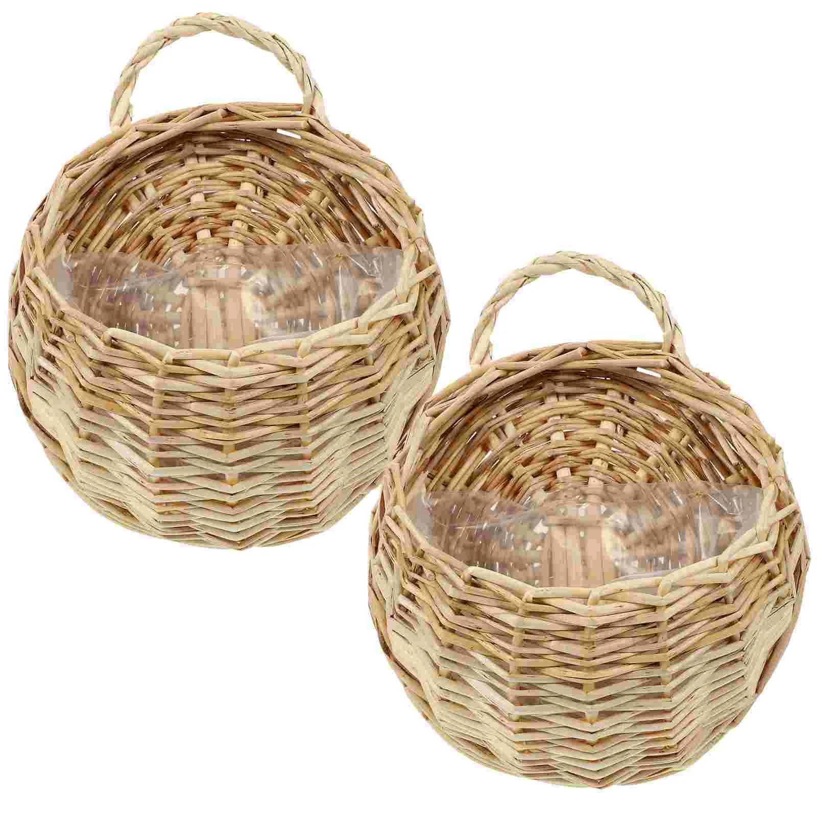 2pcs Rattan Hanging Basket 18cm Light Brown Artificial Plants Wall Decor Storage Baskets for Home Kitchen Bathroom for Home